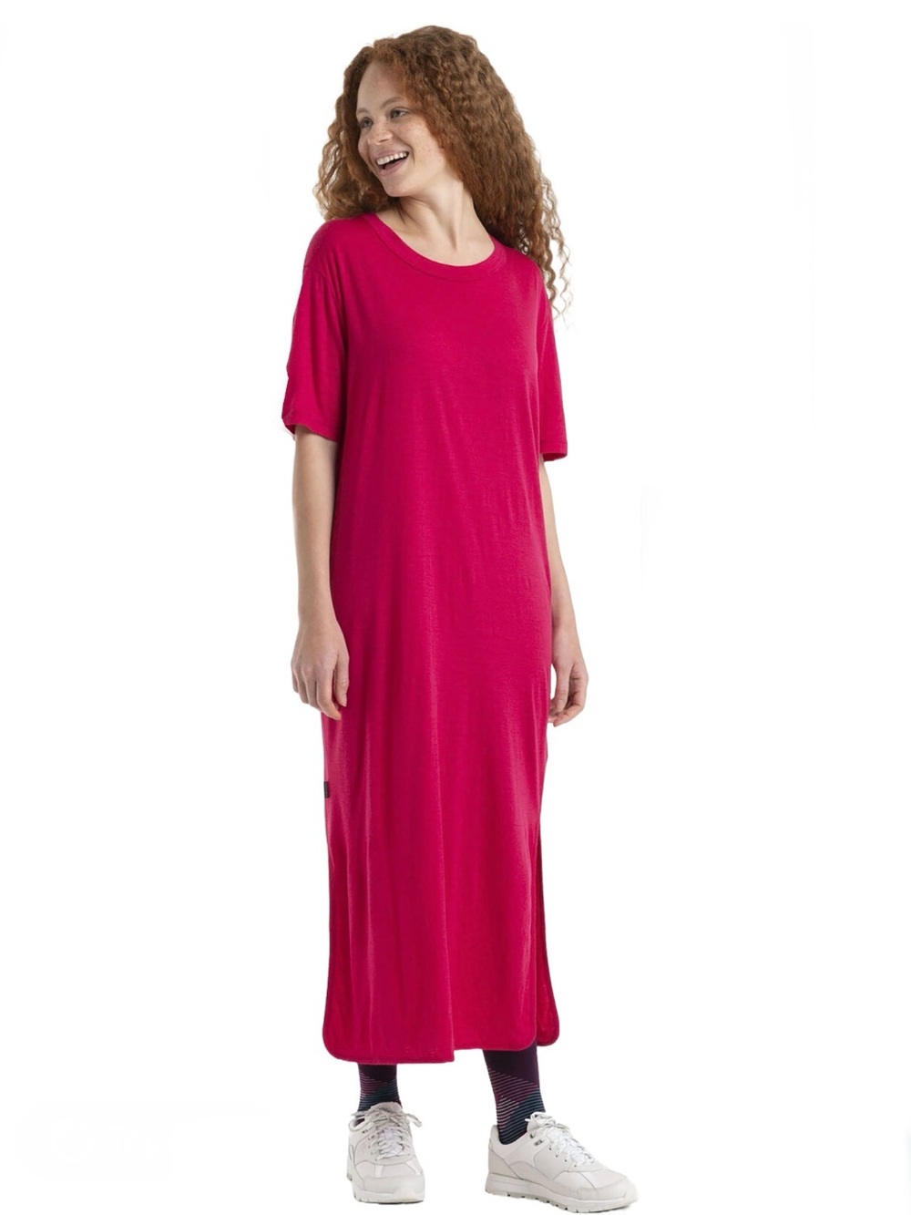 Icebreaker Granary Tee Dress merino wool hot pink dress Sz S